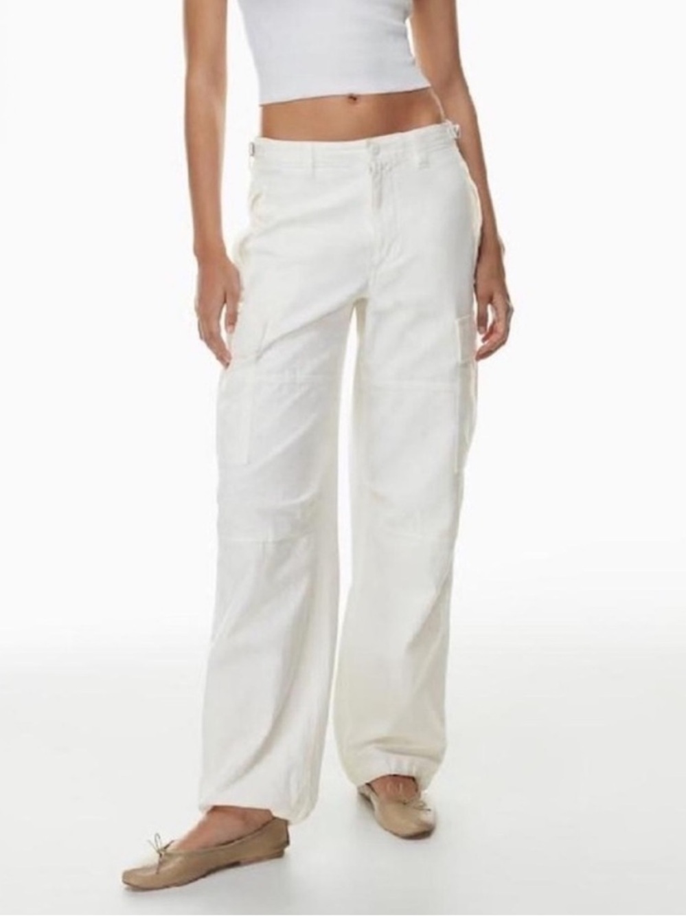 TNA Aritzia White Wide-Leg Utility Pants